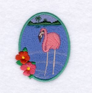 Picture of Flamingo Hibiscus Wading Machine Embroidery Design