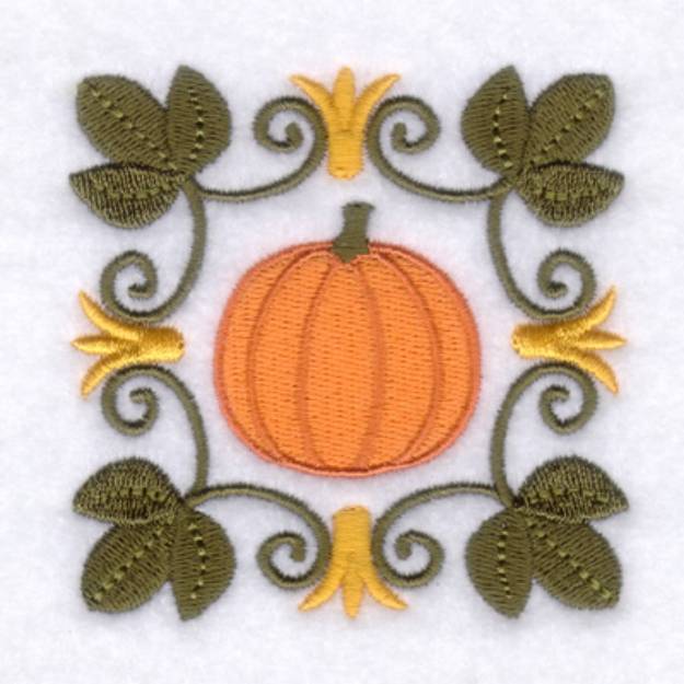 Picture of Folk Pumpkin Square Machine Embroidery Design