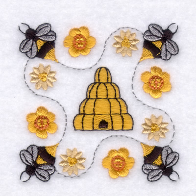Folk Honey Bee Square Machine Embroidery Design
