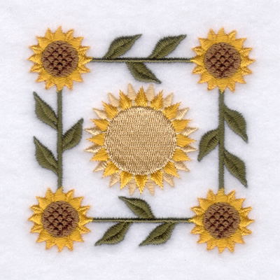 Folk Sunflower Square Machine Embroidery Design