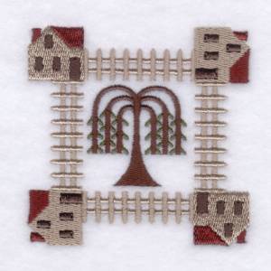 Picture of Folk Tree house Square Machine Embroidery Design