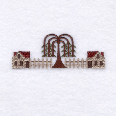 Folk Tree House Border Machine Embroidery Design