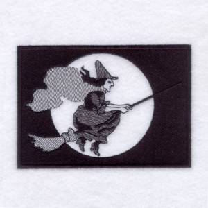 Picture of Witch and Broomstick Toile Machine Embroidery Design