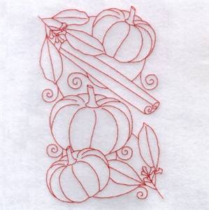 Picture of Pumpkin Spice Redwork Machine Embroidery Design