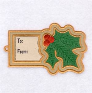 Picture of Holly Gift Tag Machine Embroidery Design
