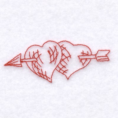 Two Hearts & Arrow Redwork Machine Embroidery Design