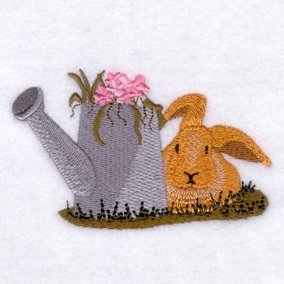 Rabbit with Watering Can Machine Embroidery Design