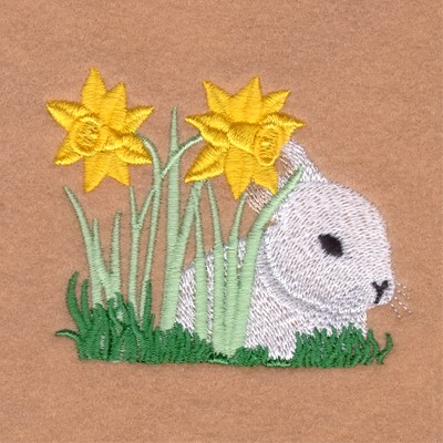 White Bunny with Flowers Machine Embroidery Design