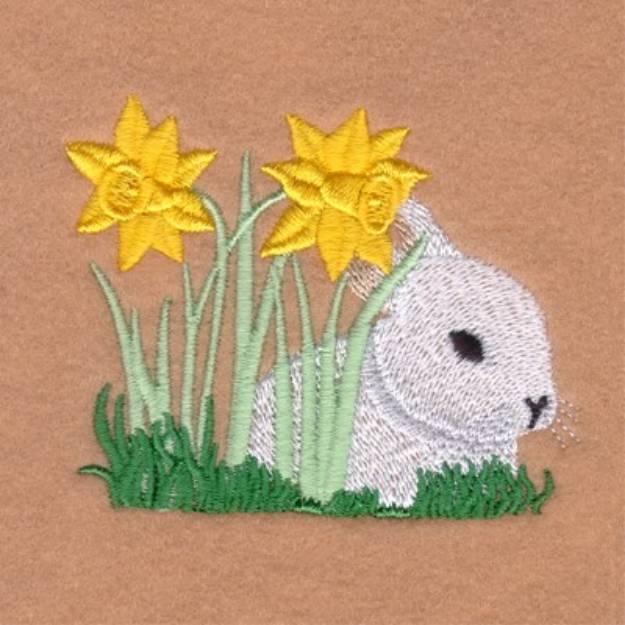 Picture of White Bunny with Flowers Machine Embroidery Design