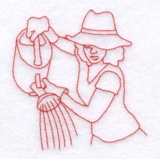 Picture of Woman Watering Plants Machine Embroidery Design