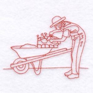 Picture of Woman with Wheelbarrow Machine Embroidery Design