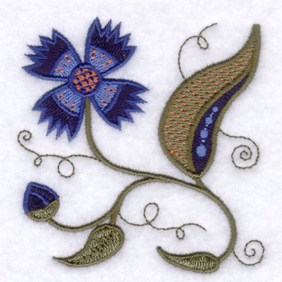 Jacobean Blue Flower Machine Embroidery Design