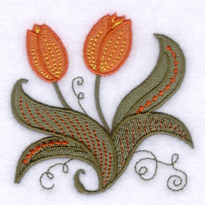 Jacobean Orange Flower Machine Embroidery Design