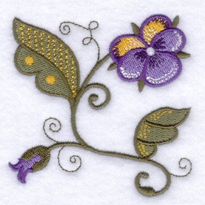 Jacobean Purple Flower Machine Embroidery Design