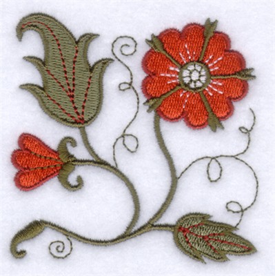 Jacobean Red Flower Machine Embroidery Design