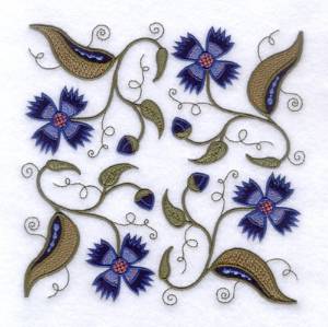 Picture of Jacobean Blue Flower Square Machine Embroidery Design
