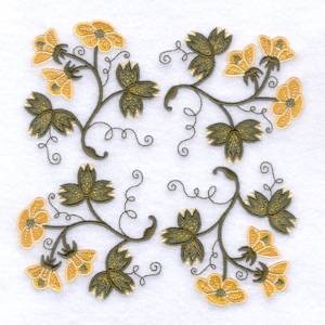 Picture of Jacobean Gold Flower Square Machine Embroidery Design