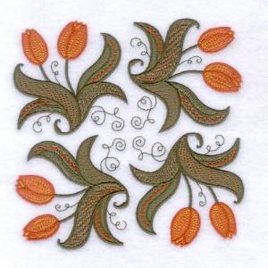 Picture of Jacobean Orange Flower Square Machine Embroidery Design
