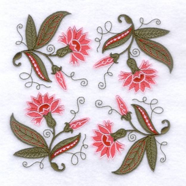 Picture of Jacobean Pink Flower Square Machine Embroidery Design
