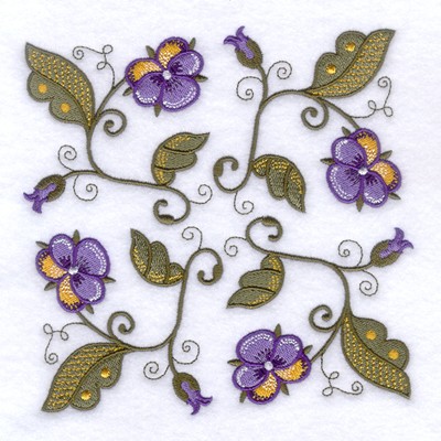 Jacobean Purple Flower Square Machine Embroidery Design