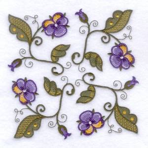 Picture of Jacobean Purple Flower Square Machine Embroidery Design