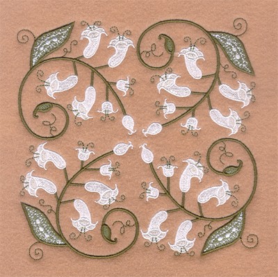 Jacobean White Flower Square Machine Embroidery Design