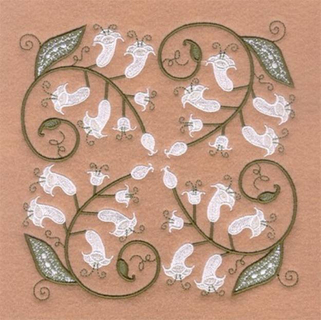 Picture of Jacobean White Flower Square Machine Embroidery Design