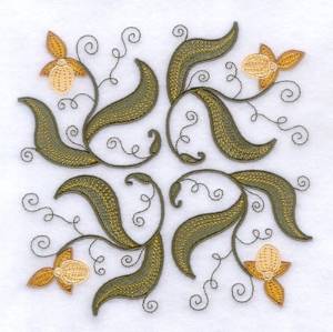 Picture of Jacobean Yellow Flower Square Machine Embroidery Design