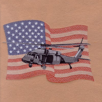 Utility Helicopter with Flag Machine Embroidery Design