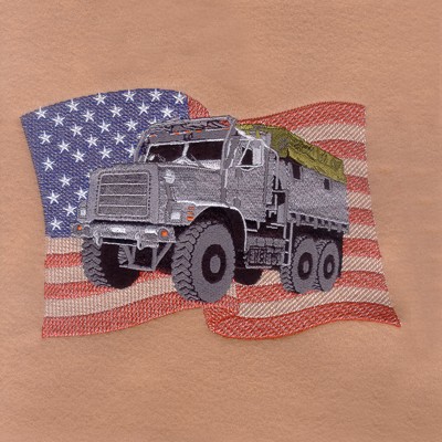 Tactical Vehicle with Flag Machine Embroidery Design