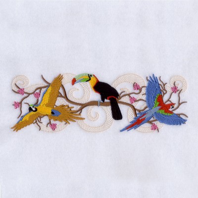 Tropical Birds on Tree Machine Embroidery Design