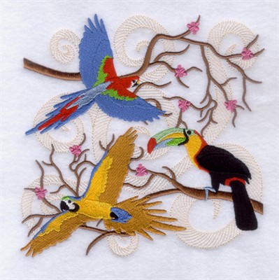 Tropical Bird Square Machine Embroidery Design