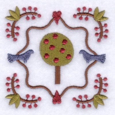 Tree Bird Folk Square Machine Embroidery Design