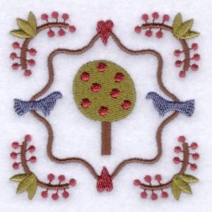Picture of Tree Bird Folk Square Machine Embroidery Design