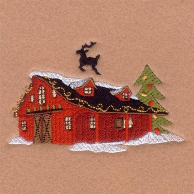 Picture of Reindeer Barn Machine Embroidery Design