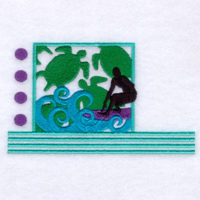 Surfer and Turtles Machine Embroidery Design