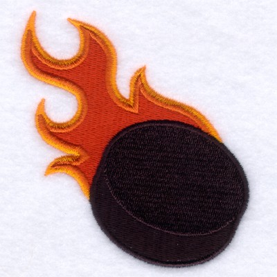 Flaming Hockey Puck Machine Embroidery Design