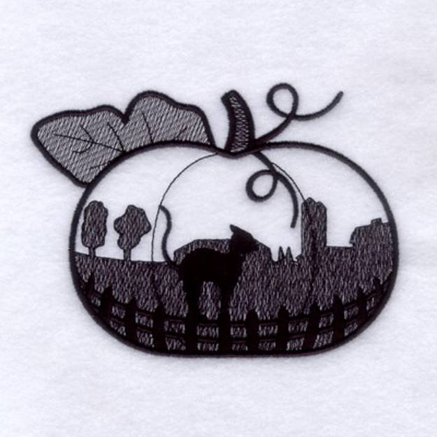 Picture of Black Cat Pumpkin Toile Machine Embroidery Design