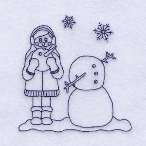 Picture of Stacy Building Snowman Machine Embroidery Design