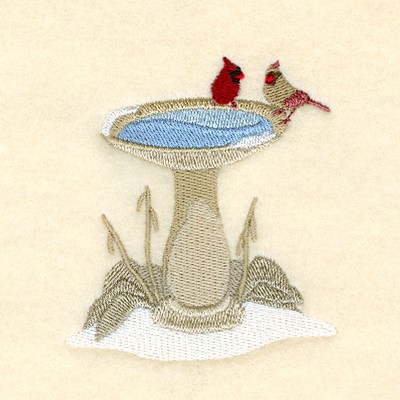 Cardinals On Birdbath Machine Embroidery Design