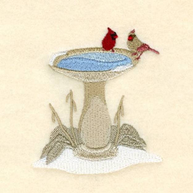 Picture of Cardinals On Birdbath Machine Embroidery Design