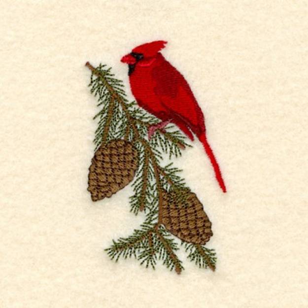 Picture of Cardinal On Pine Branch Machine Embroidery Design