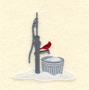 Picture of Cardinal On Water Pump Machine Embroidery Design