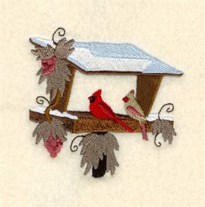 Picture of Cardinals On Birdfeeder Machine Embroidery Design