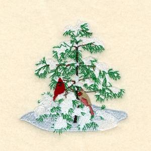 Picture of Cardinals On Snowy Fir Machine Embroidery Design