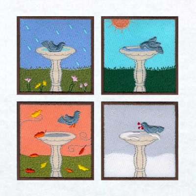 Birdbath Seasons Machine Embroidery Design