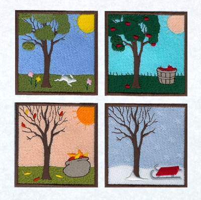Apple Tree Seasons Machine Embroidery Design