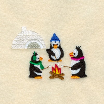 Fireside Penguins Machine Embroidery Design