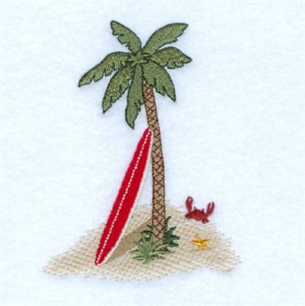 Picture of Surfboard and Palm Machine Embroidery Design