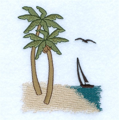 Sailboat and Palm Machine Embroidery Design